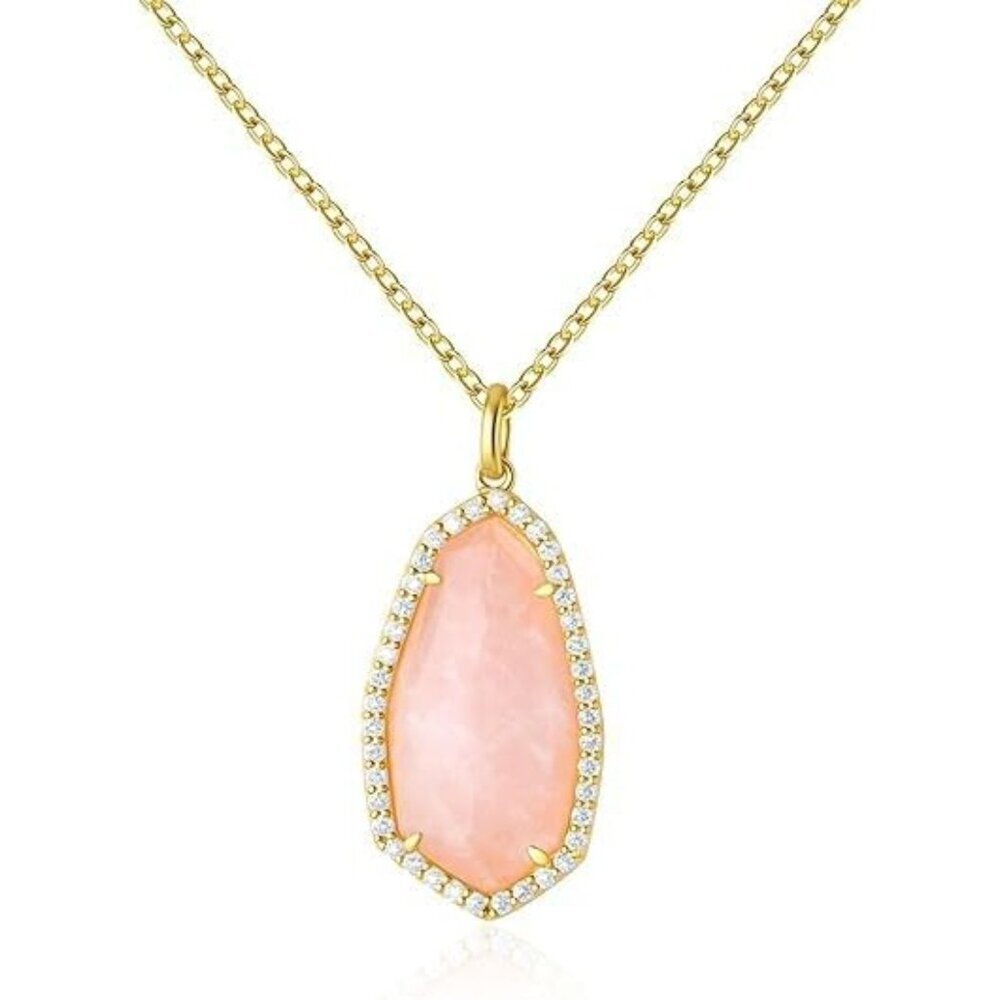 Natural Stone Irregular Pink Heart Teardrop Irregular Necklace Women Rose Quartz